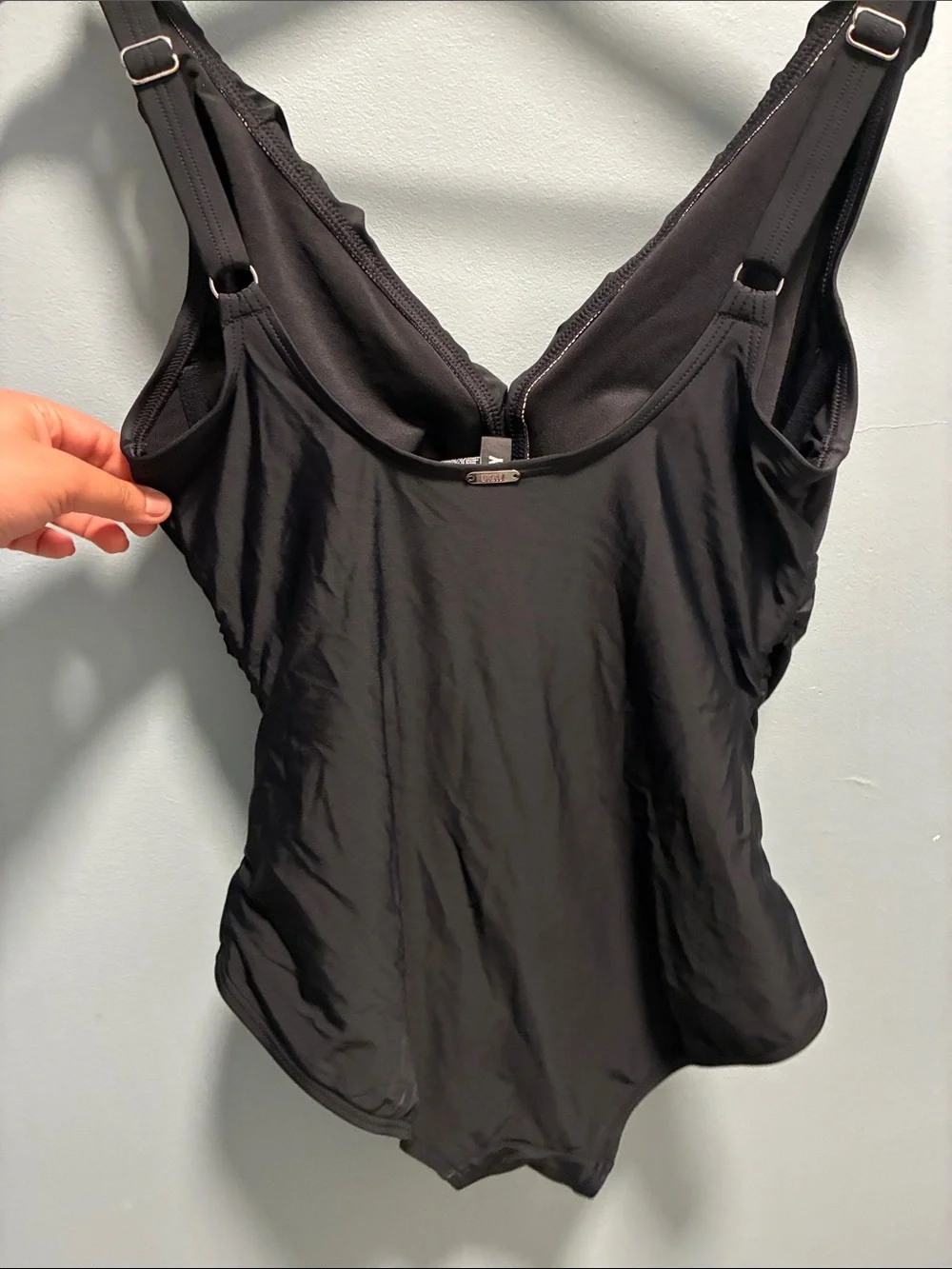 Black One-Piece Ruched Swimsuit - Picture 3 of 7